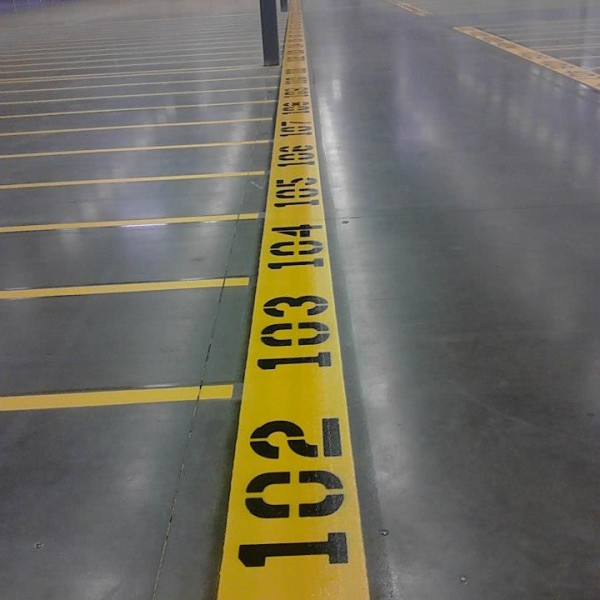 Numbered lanes painted for a warehouse.